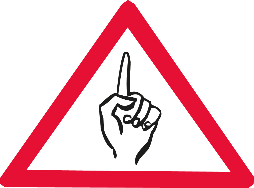 Rotes Warndreieck mit einem erhobenen Zeigefinger