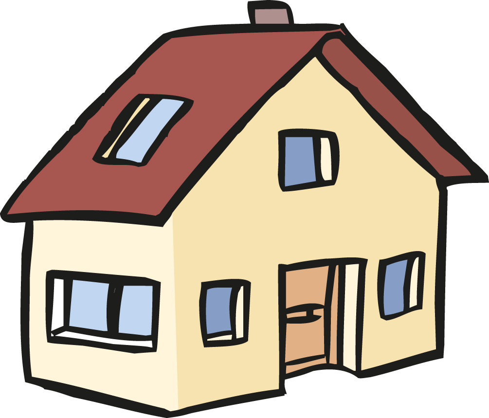 Ein kleines Haus mit einer Tür und mehreren Fenstern.